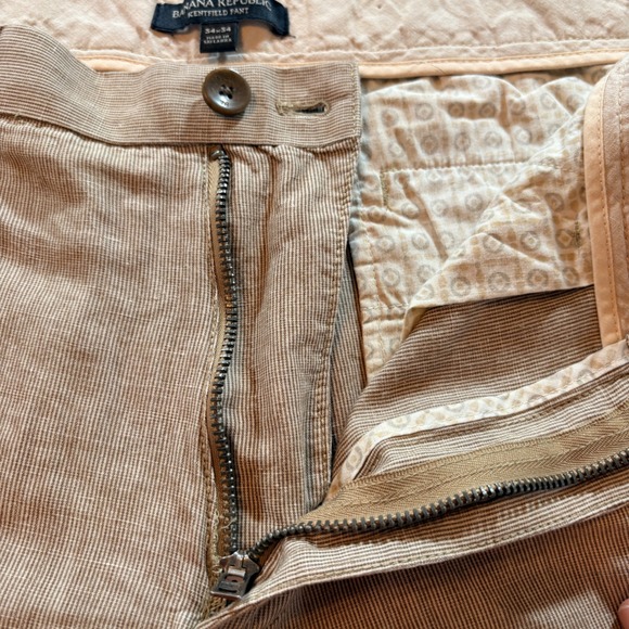 Banana Republic Kentfield Pant Mens 34x34 Tan Linen Cotton Micro Stripe Straight - Picture 3 of 9